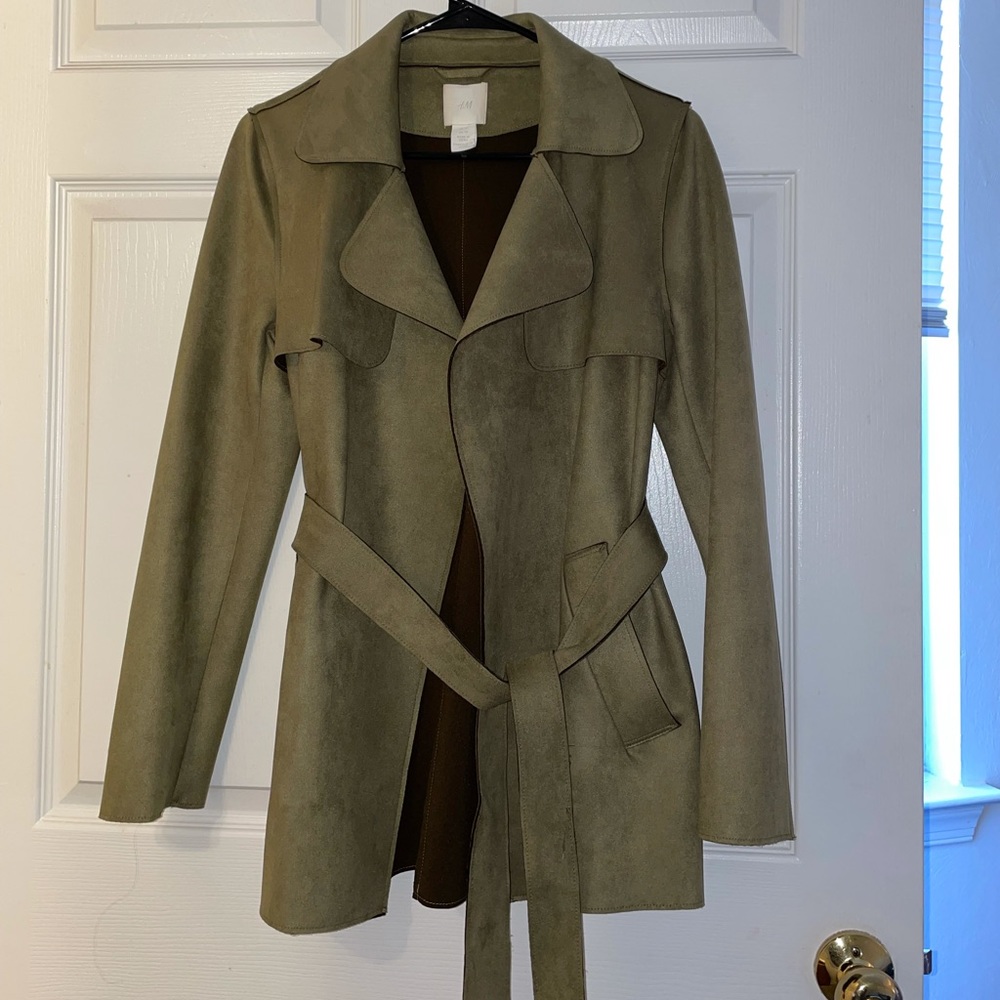 H&M GREEN SUEDE TRENCH COAT